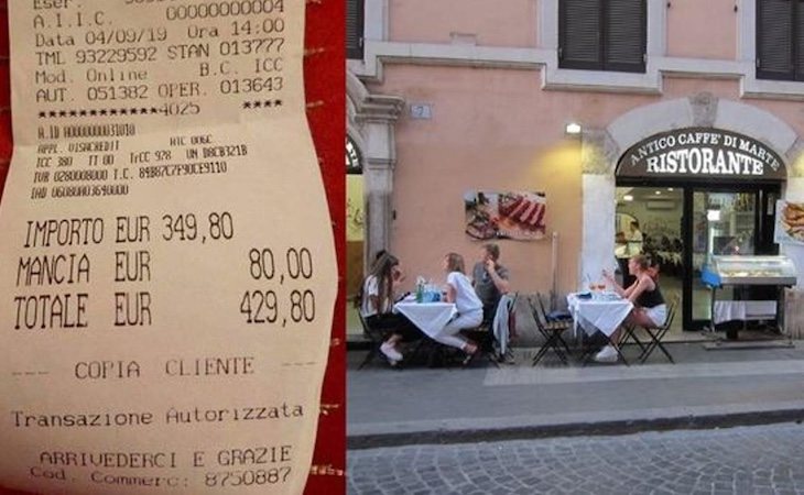 El restaurante Antico Caffè di Marte cobró 430 euros a dos turistas