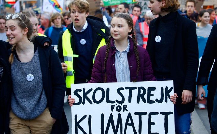 Greta Thunberg, participando en una manifestación en Bruselas