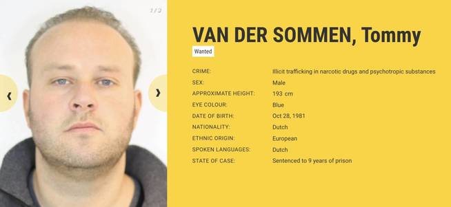 Ficha de Tommy Van der Sommen | Fuente: Europol