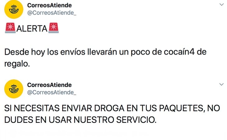 Tuits de Atención al Clientes de Correos hackeado