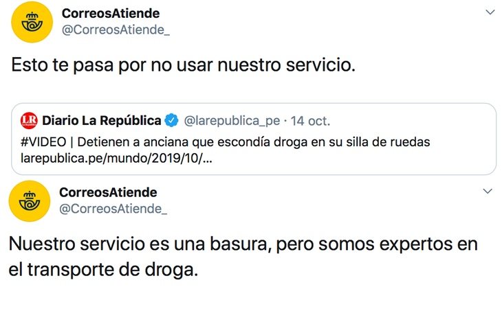 Tuits de Atención al Clientes de Correos hackeado