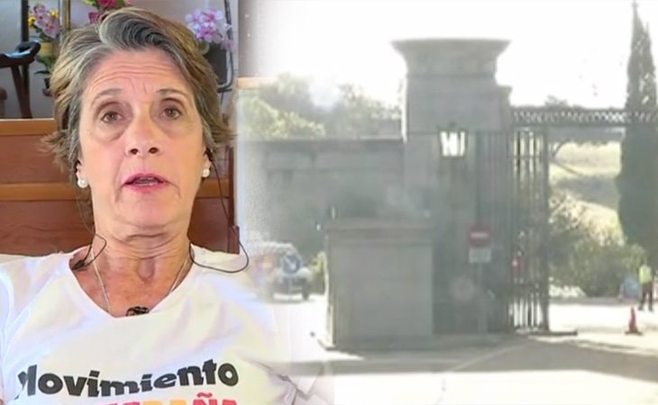 Pilar Gutiérrez llega con lo que llama 'Comités de Defensa del Valle' e intenta desplegar una pancarta con el lema 'Franco Vive'. El resto la ...