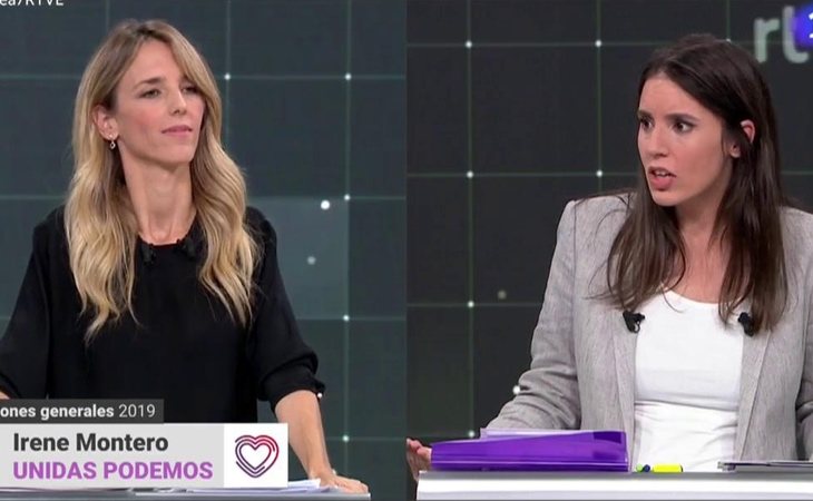 Cayetana Álvarez de Toledo e Irene Montero en el debate de portavoces de TVE