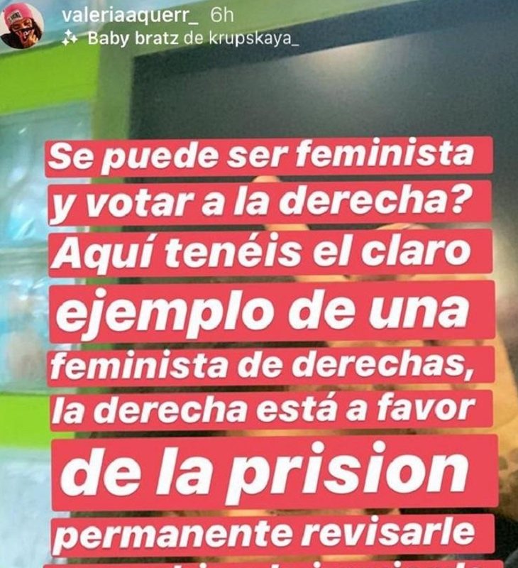 Story de Valeria Quer sobre feminismo y prisión permanente revisable