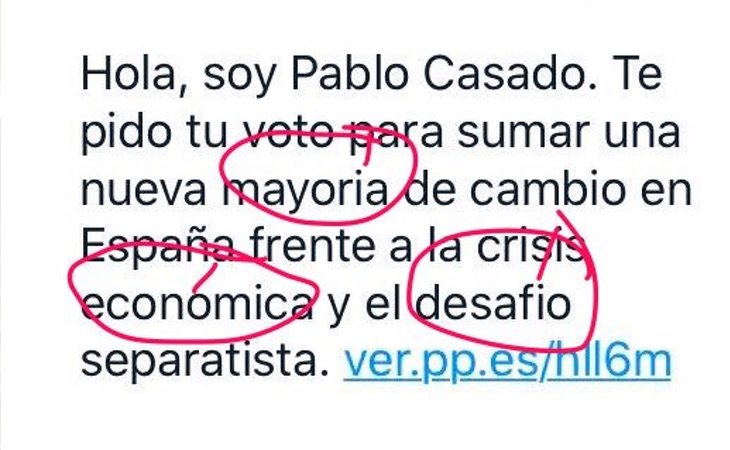 Pablo Casado pide el voto con un mensaje lleno de faltas de ortografía