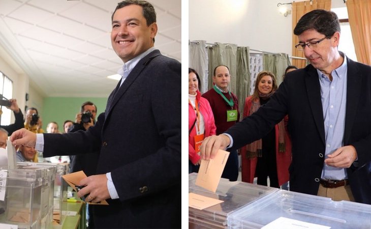 Juanma Moreno (PP) y Juan Marín (Cs), presidente y vicepresidente de la Junta de Andalucía, ya han ejercido su derecho al voto