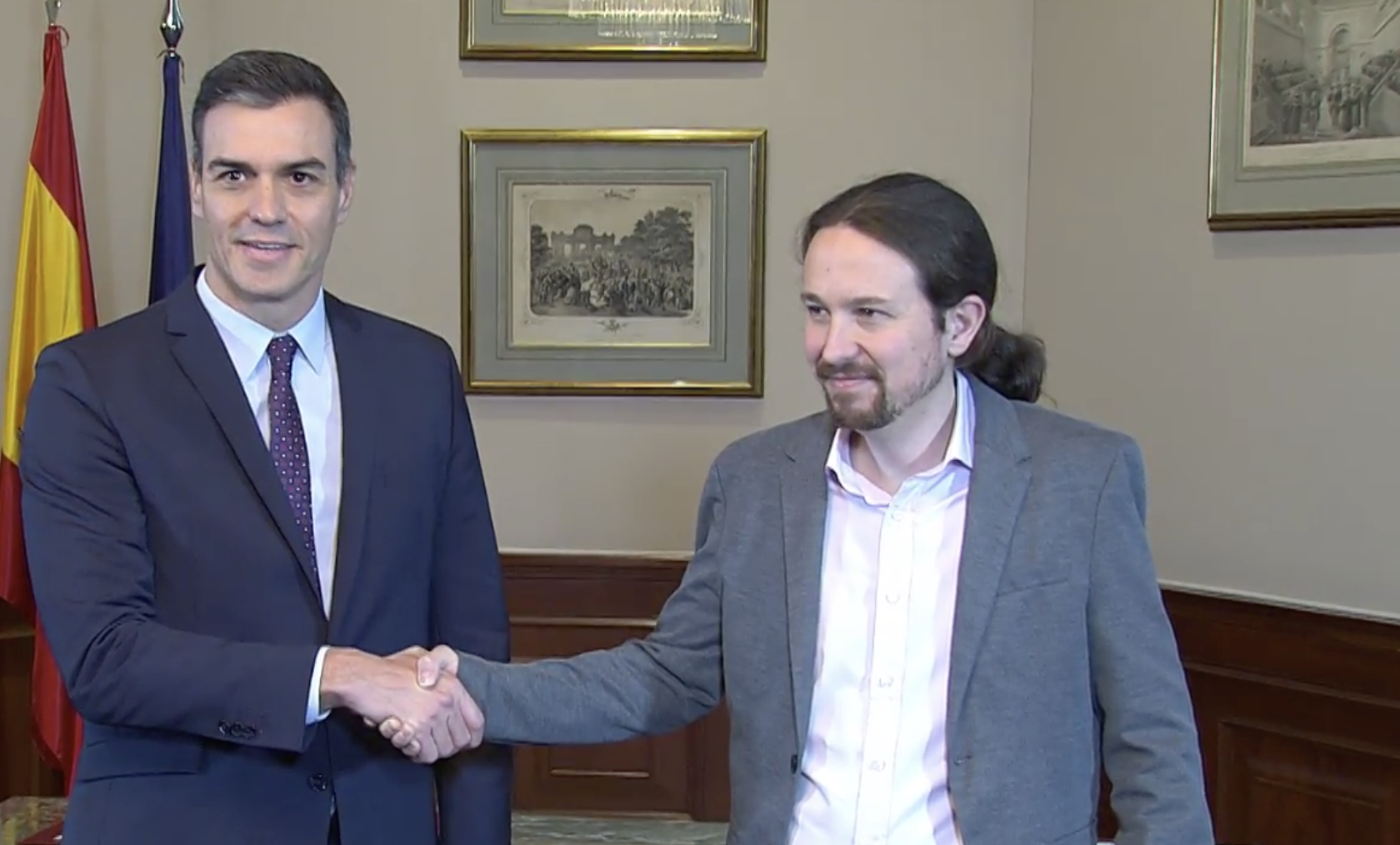 Iglesias y Sánchez comparecen para anunciar el acuerdo de Gobierno