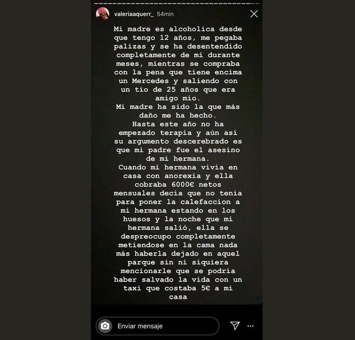 Segunda parte del texto de Valeria publicado en Instagram