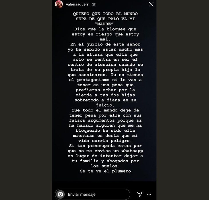 Primera parte del texto publicado por Valeria en Instagram