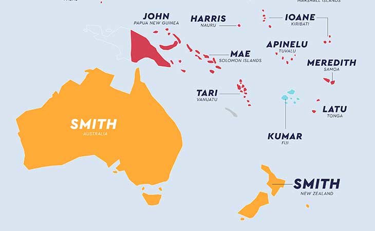 Apellidos más comunes en Oceanía