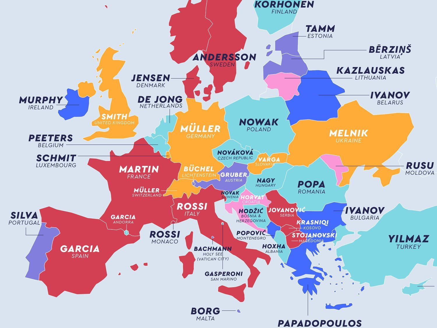 Hernández, Müller, Smith, Wang: el mapa de los apellidos más comunes de cada país del mundo
