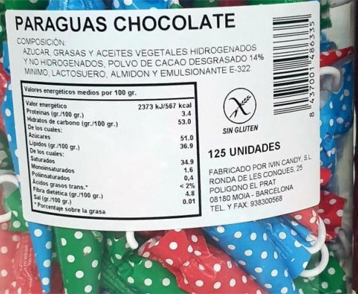 La etiqueta del producto no menciona que el producto pueda contener leche, soja o frutos secos