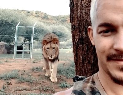 Un influencer se graba mientras un león se acerca hacia él y esto es lo que ocurre