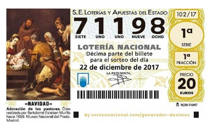 El 71198 fue el número premiado con el Gordo en el año 2017