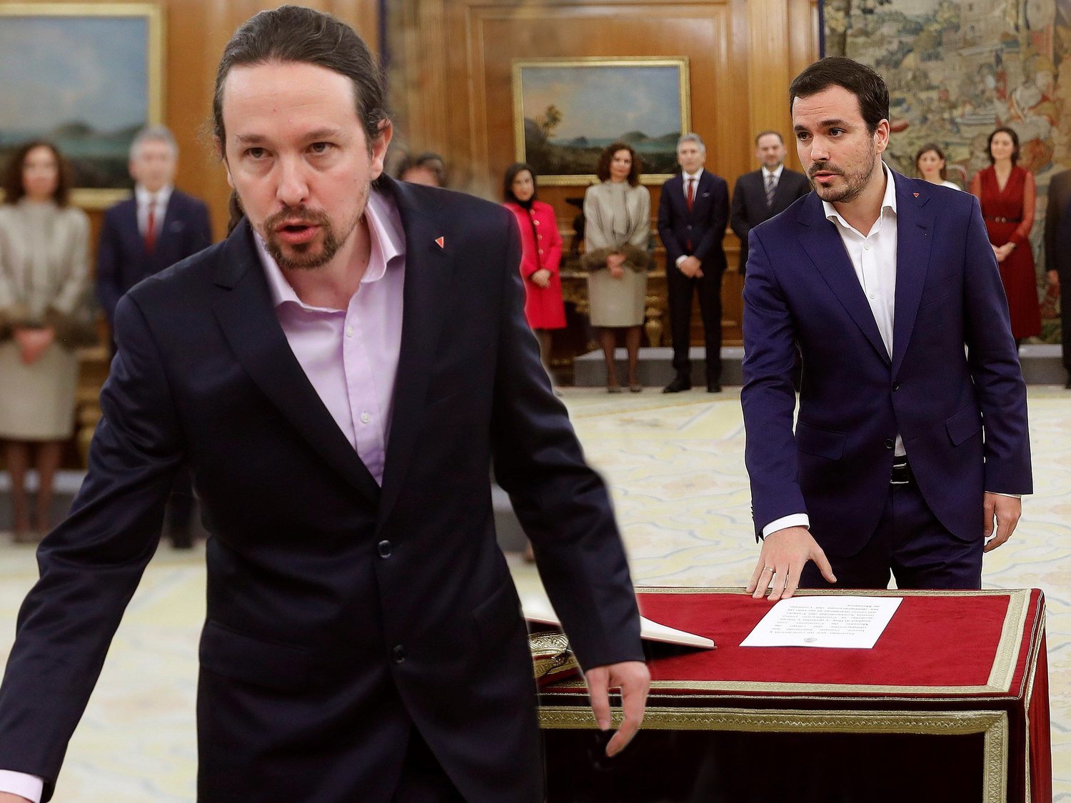 Qué significa el pin de Pablo Iglesias y Alberto Garzón en la toma de posesión ante el rey