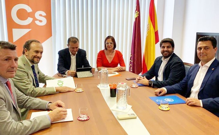 Reunión de PP, Ciudadanos y VOX en Murcia