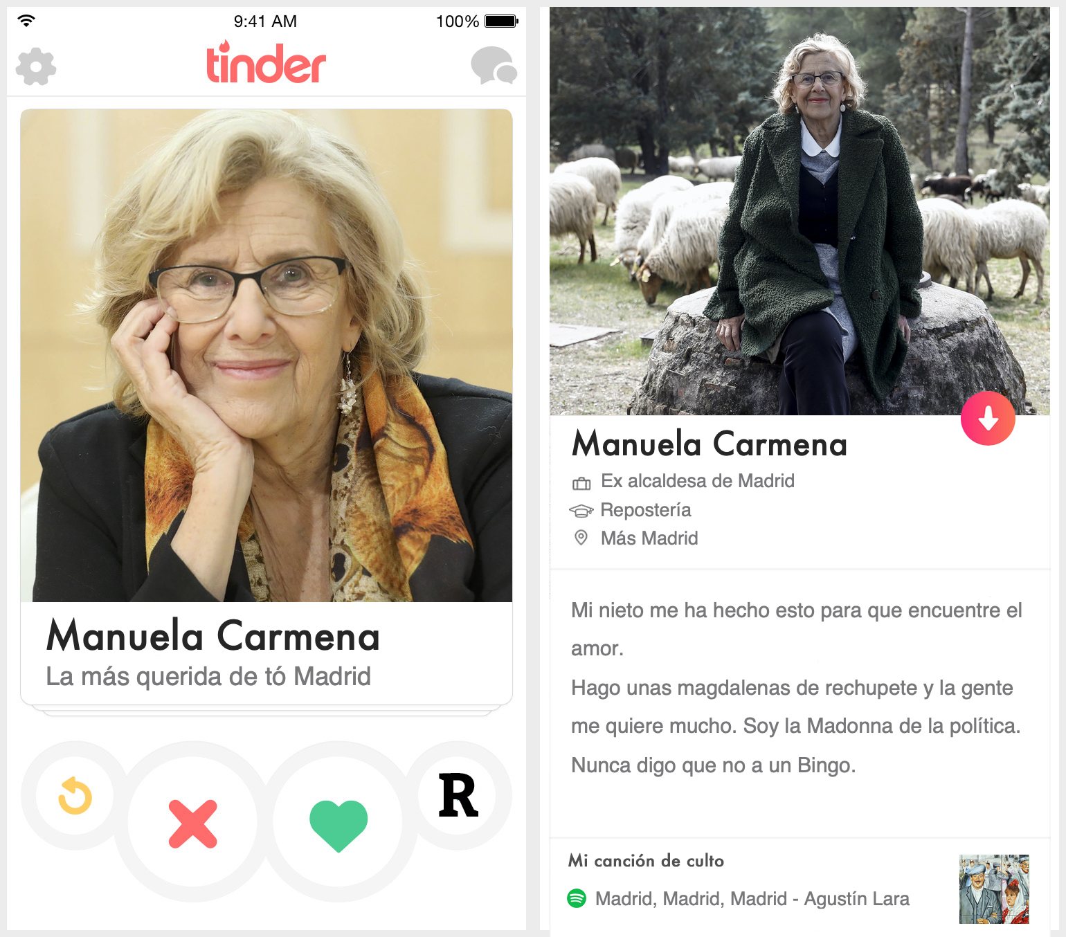 Perfil de Tinder de Manuela Carmena