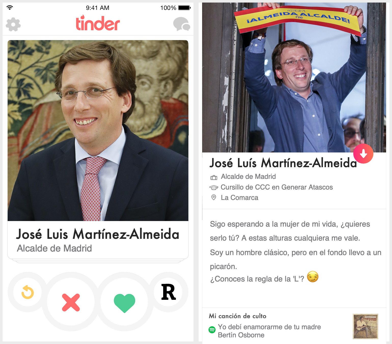 Perfil de Tinder de José Luis Martínez Almeida
