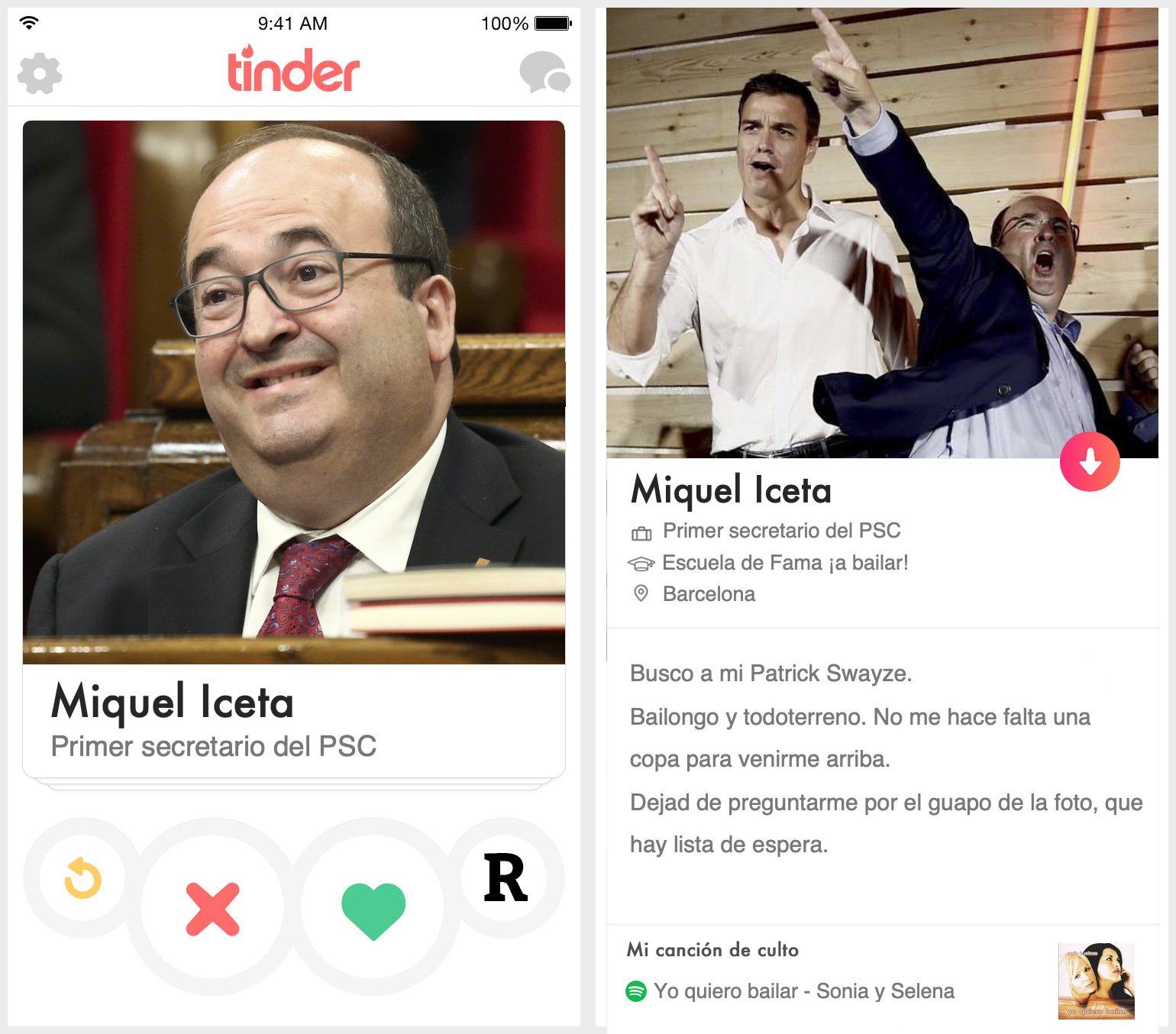 Perfil de Tinder de Miquel Iceta