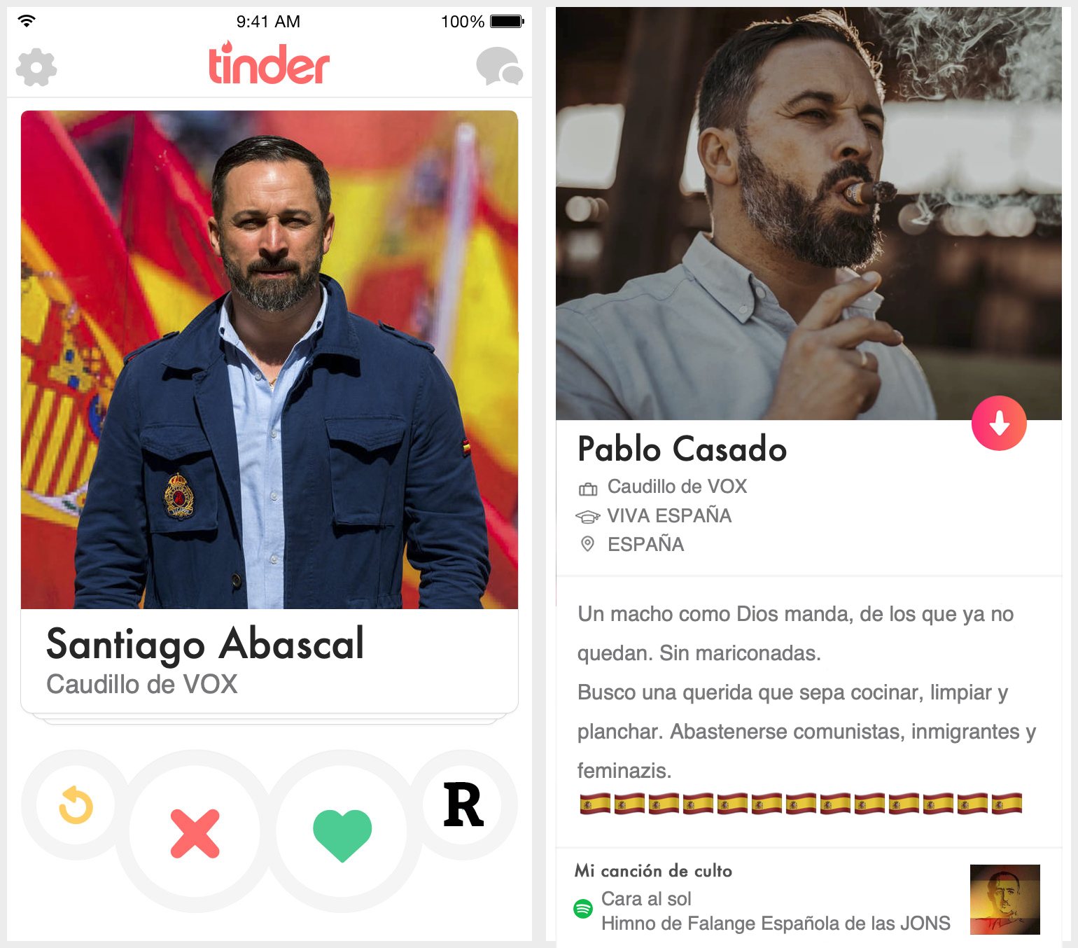 Perfil de Tinder de Santiago Abascal