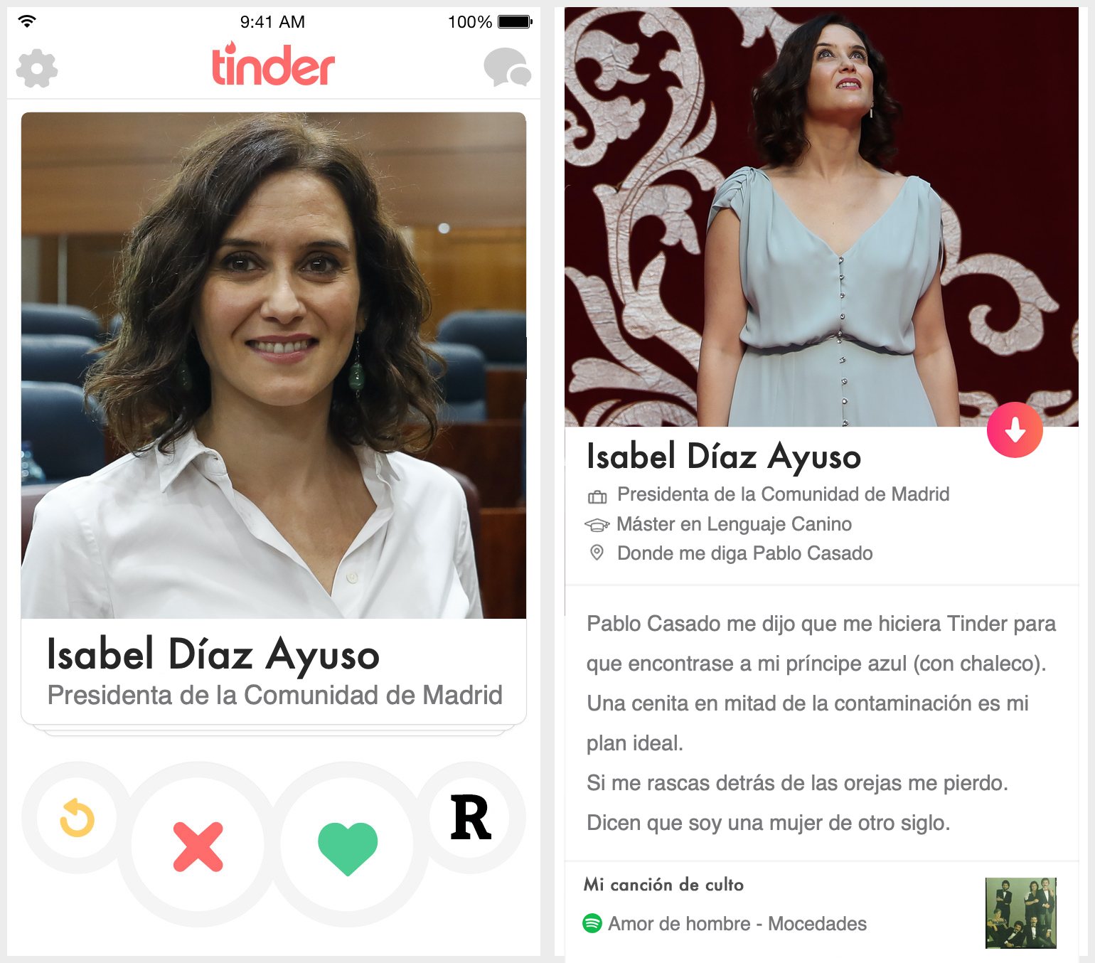 Perfil de Tinder de Isabel Díaz Ayuso