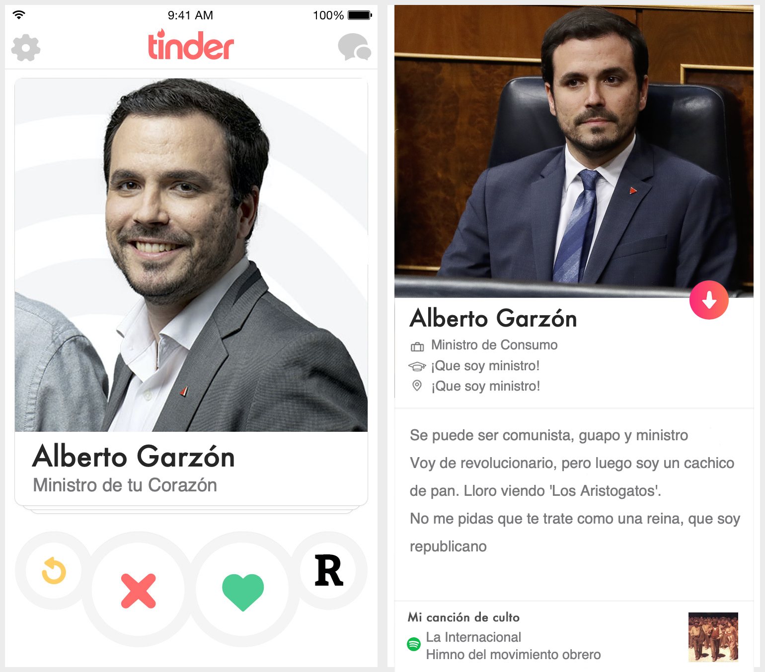 Perfil de Tinder de Alberto Garzón