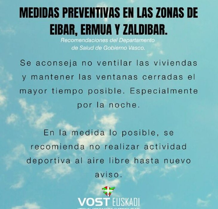 Mensaje de aviso a la población publicado po el Gobierno vasco