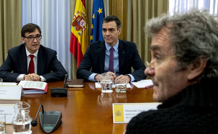 Salvador Illa, Pedro Sánchez y Fernanado Simón