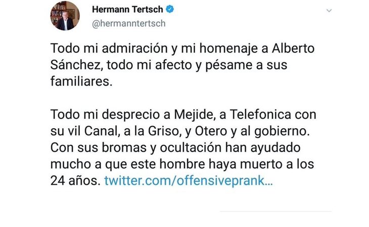 Tuit de Hermann Terstch picando en el bulo de Jordi ENP