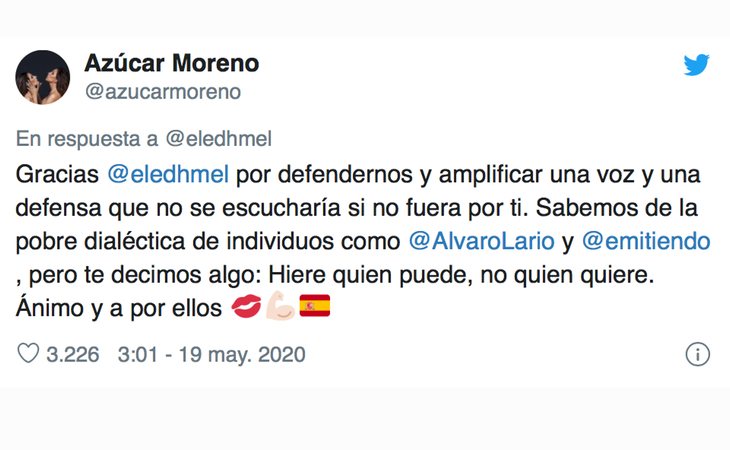 Mnesaje de apoyo de Azúcar Moreno a Carla Toscano, diputada de VOX