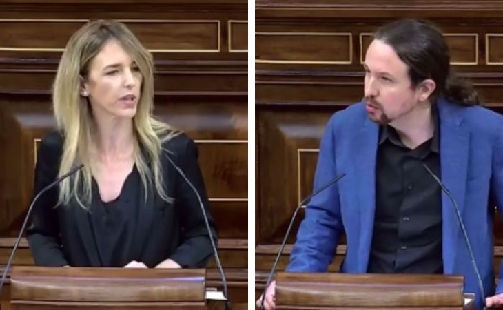 Cayetana Álvarez de Toledo y Pablo Iglesias durante su enfrentamiento en el Congreso de los diputados