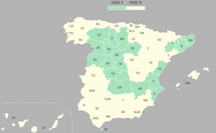 Así queda España en el plan de desescalada