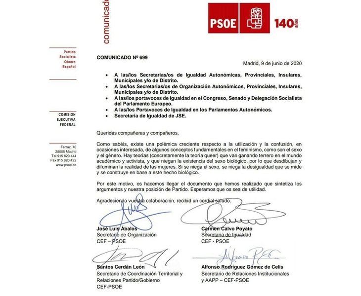 La circular interna del PSOE