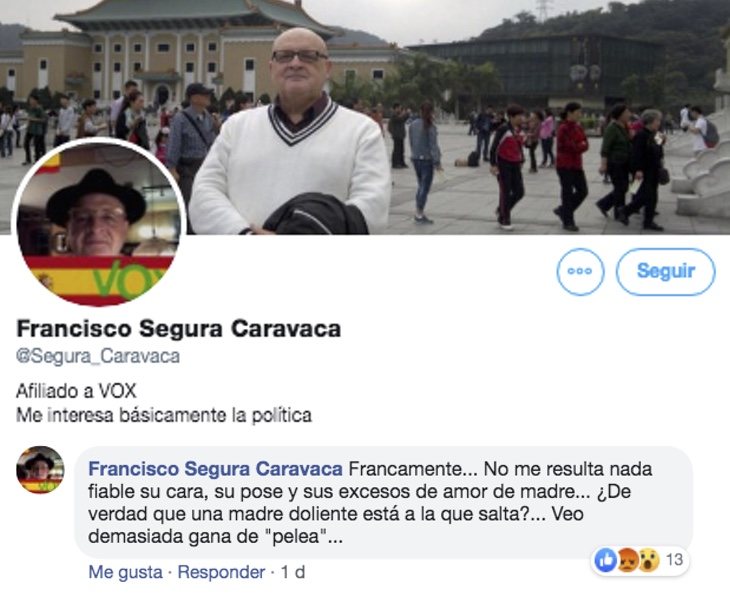 Mensaje publicado por un afiliado de VOX en redes sociales