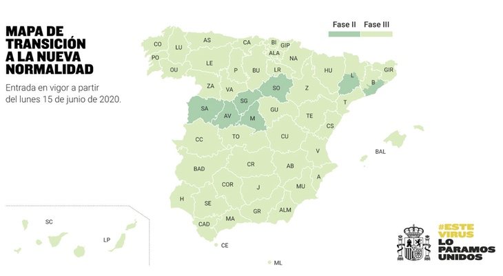 Así quedará el mapa de España a partir del 15 de junio, con Galicia ya en la 'nueva normalidad'