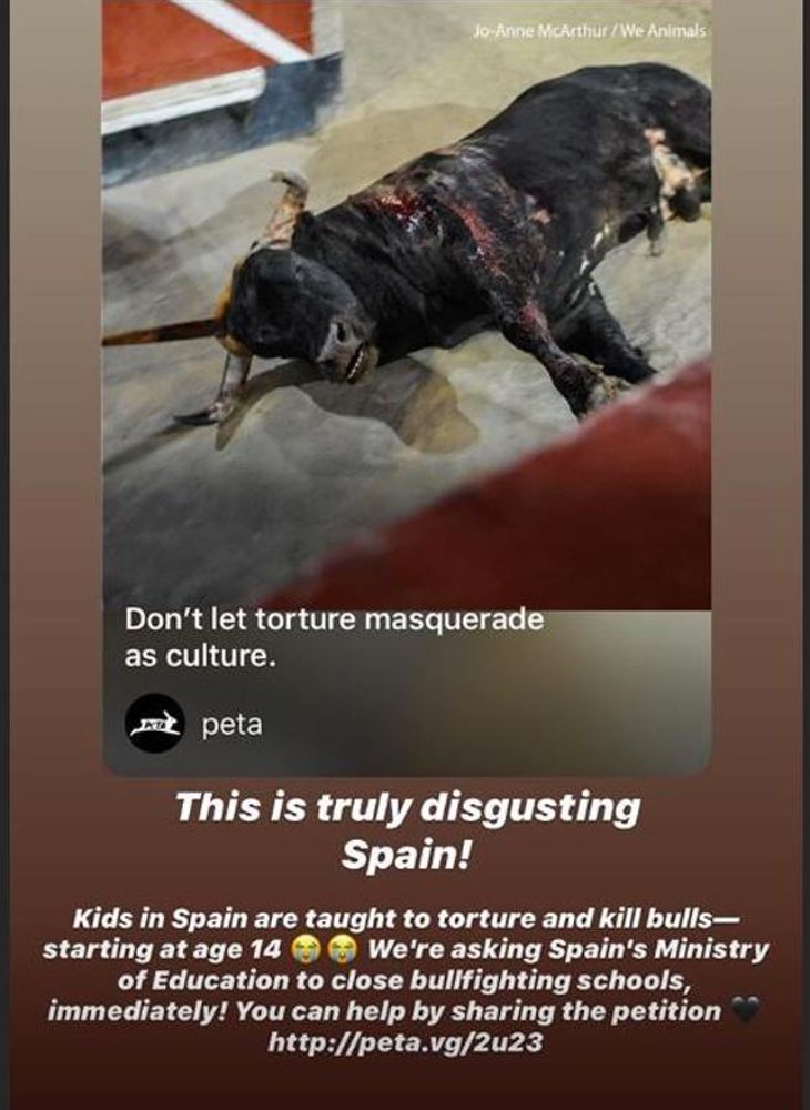 Publicación de Lewis Hamilton criticando la tauromaquia