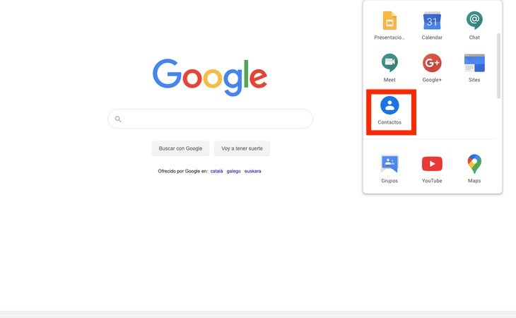 En Google podemos acceder a los contactos que hemos almacenado en nuestra cuenta