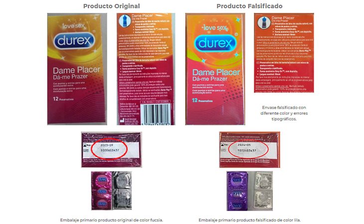 Diferencias entre el lote verdadero y falso de Durex