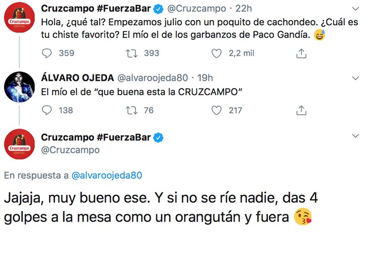 Álvaro Ojeda intenta hacese el gracioso con Cruzcampo en Twitter pero le sale mal