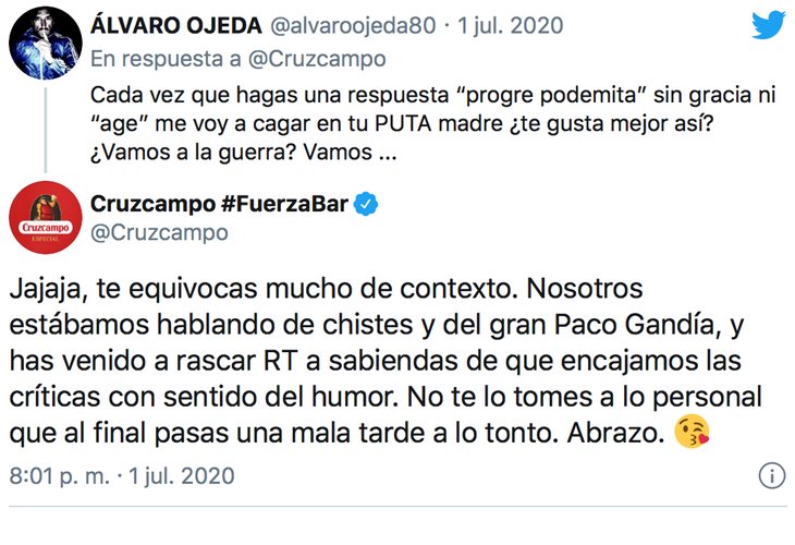 Álvaro Ojeda, ofendidito ante el zasca de Cruzcampo