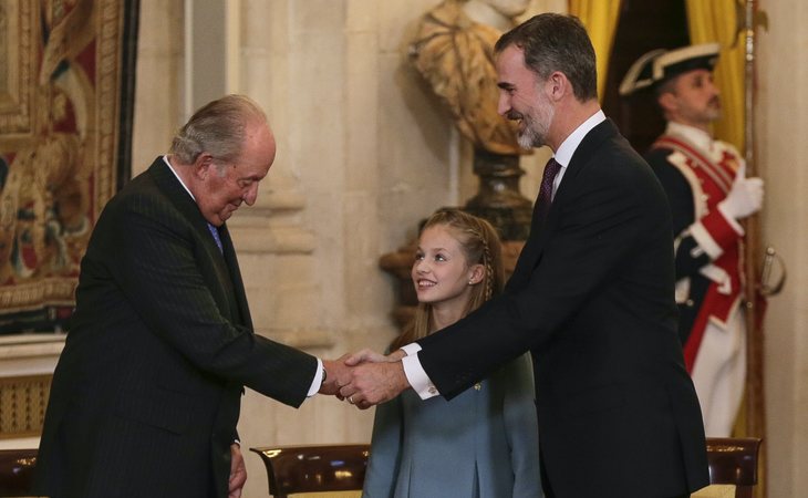 El emérito rey Juan Carlos, la princesa de Asturias Leonor y Felipe VI