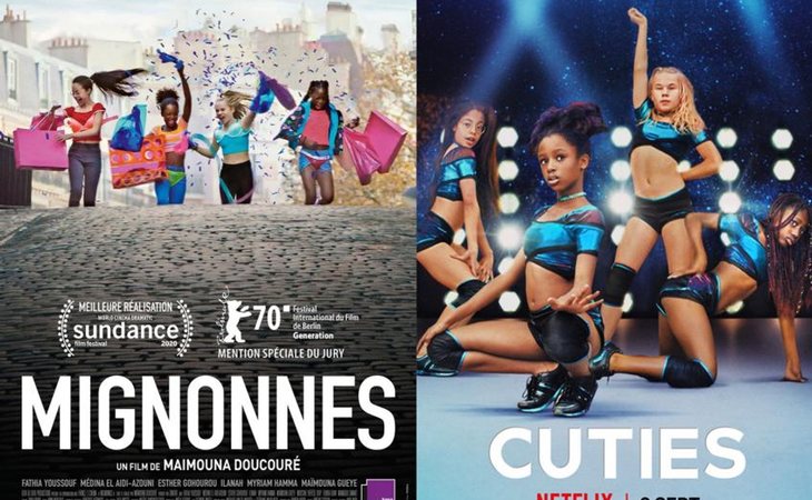 Cartel original de la película 'Cuties' y el utilizado por Netflix