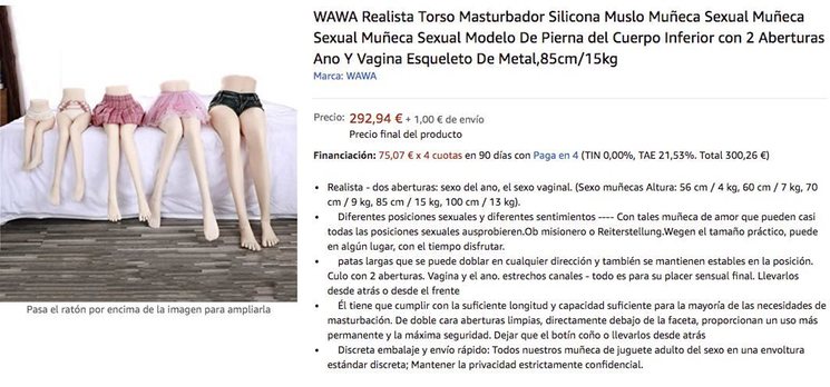 Anuncio de Amazon con el juguete sexual pedófilo