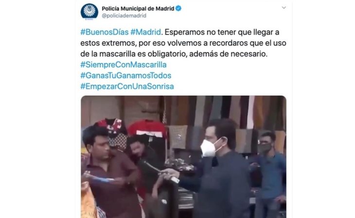 Tuit amenazante de la Policía Municipal de Madrid para promover el uso de la mascarilla