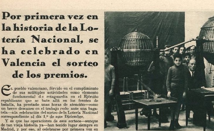 Recorte de un periódico de la época, anunciando la Lotería de Navidad de Valencia en 1936