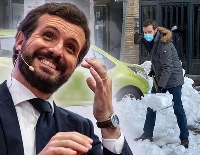 La prueba de que Pablo Casado solo cogió la pala y quitó nieve para hacerse la foto