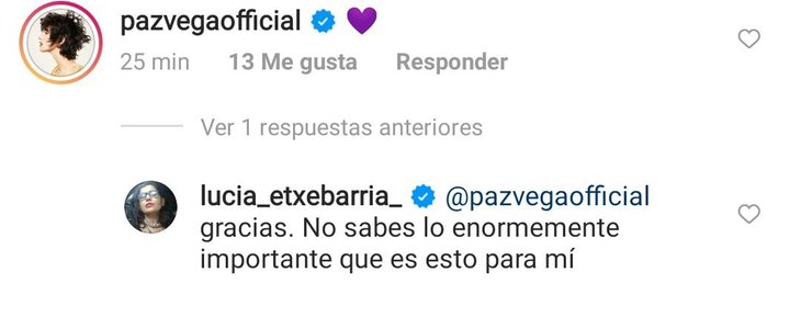 Mensaje de apoyo de Paz Vega en la publicación tránsfoba de Lucía Etxebarria