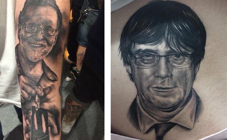 Tatuajes de las caras de Mariano Rajoy y Carles Puigdemont