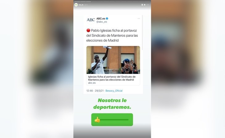 La amenaza de VOX difundida en redes