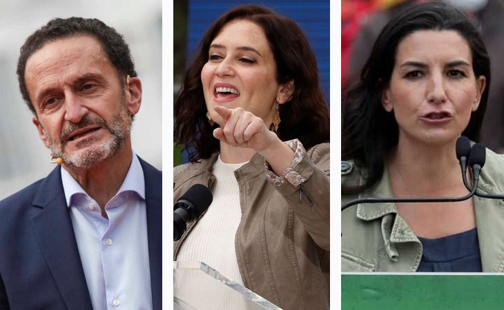 Edmundo Bal, candidato de Ciudadanos; Isabel Díaz Ayuso, candidata del PP; y Rocío Monasterio, candidata de VOX